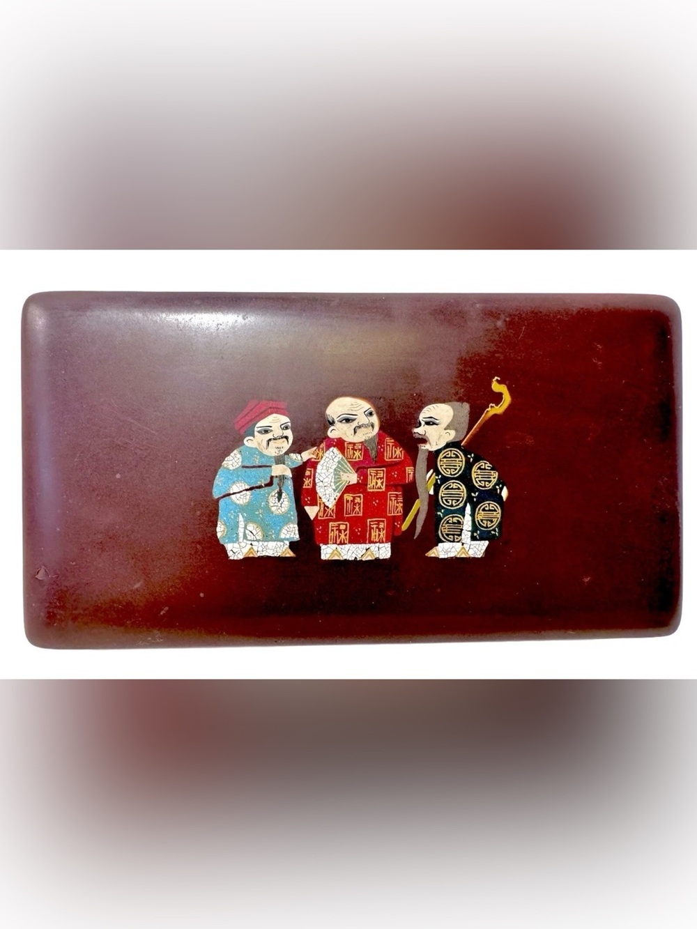 Truong Van Thanh Vietnamese Artist Signed Vintage Lacquered 3 Men Trinket Box
